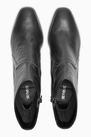 Black Forever Comfort Leather Flare Heel Boots